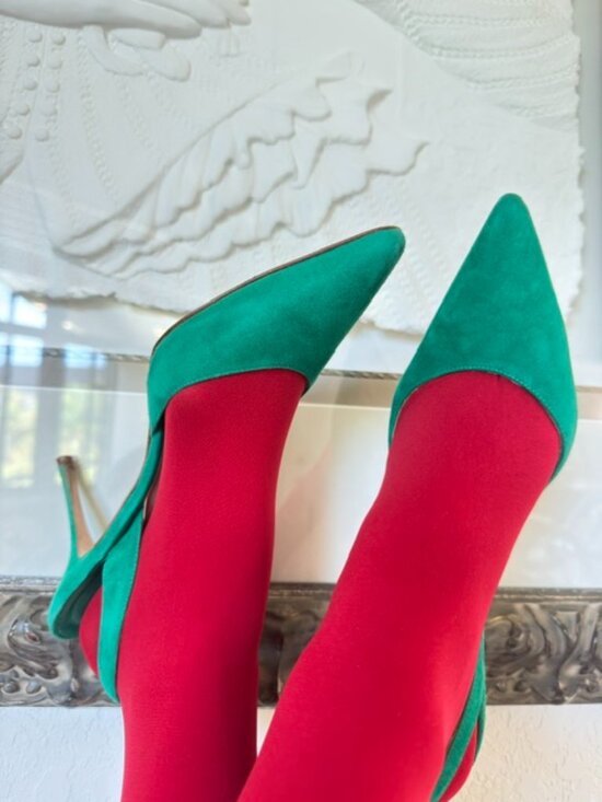 Manolo Blahnik Shoes - Manolo Blahnik Green Suede Pointed-Toe Slingback Heels, size 36.5 (US 6.5)